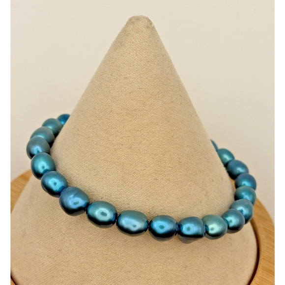 Genuine Freshwater Pearl Stretch Bracelet Aqua 5mm Women’s - Picture 6 of 6